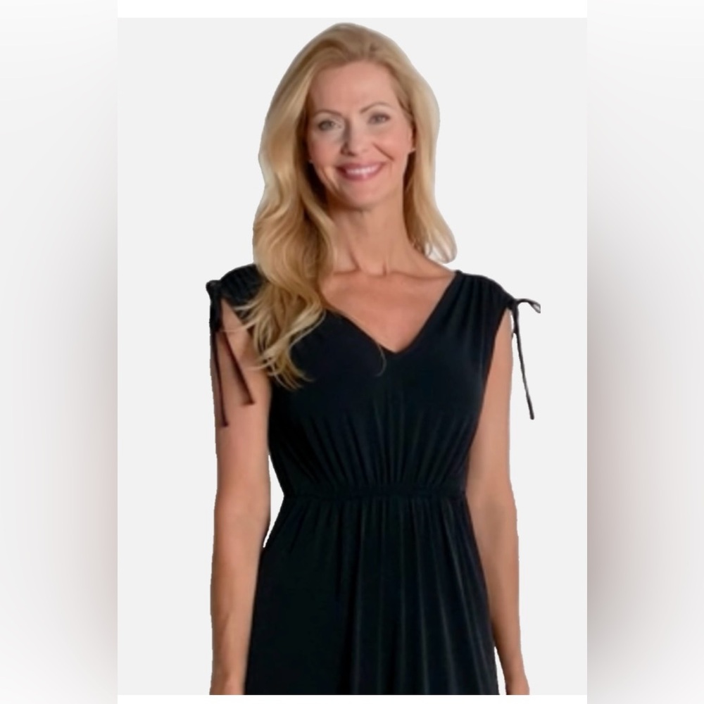 IMAN Global Chic Cinched Shoulder V-Neck Maxi Dress Black Size XL - Picture 3 of 9